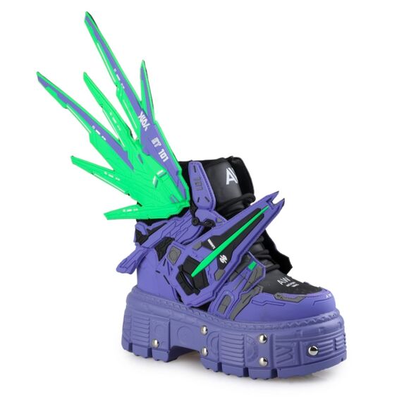 Anthony Wang Anime Gundam Mech Purple & Neon Green Sneakers Sz 7, 8, 9 - Picture 3 of 3